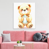 Cute Watercolor Baby Teddy Bear Illustration  キャンバスプリント (インサイチュ (リビング))