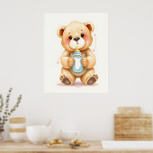 Cute Watercolor Baby Teddy Bear Illustration  ポスター (キッチン)