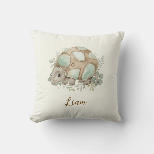 Cute Watercolor Baby Turtle Nursery Throw Pillow  クッション (正面)