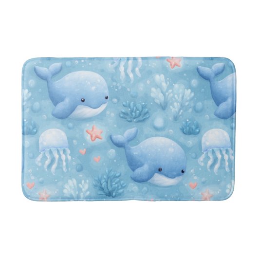 Cute watercolor baby whales バスマット (正面)