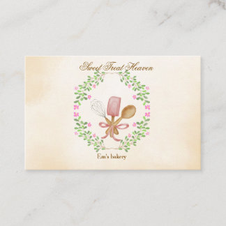 Cute Watercolor Bakery Business Card 名刺