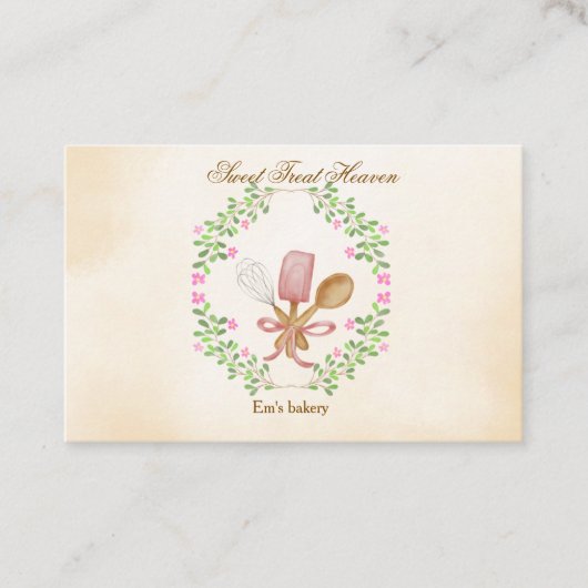Cute Watercolor Bakery Business Card 名刺 (正面)