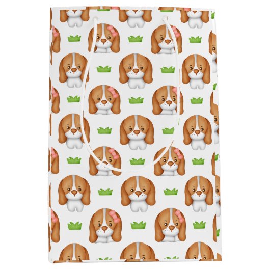 Cute Watercolor Beagle Dog Gift Bag ミディアムペーパーバッグ (正面)
