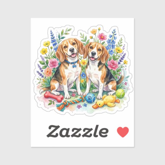 Cute Watercolor Beagles シール (シート)
