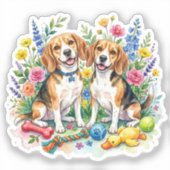 Cute Watercolor Beagles シール (正面)