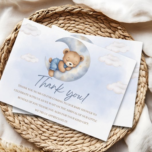 Cute Watercolor Bear Baby Shower boy サンキューカード