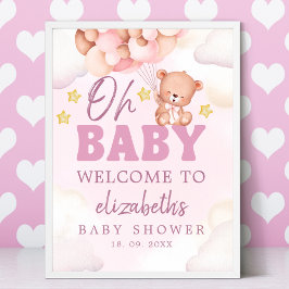 Cute Watercolor Bear Baby Shower Girl ポスター