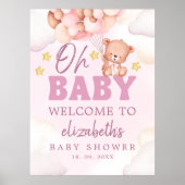 Cute Watercolor Bear Baby Shower Girl ポスター (正面)