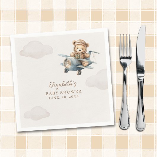 Cute Watercolor Bear Baby Shower party スタンダードカクテルナプキン