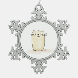 Cute Watercolor Beige Cat スノーフレークピューターオーナメント