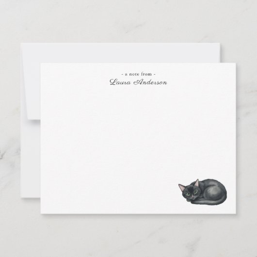 Cute watercolor Black cat personalized flat  サンキューカード (正面)