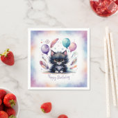 Cute Watercolor Black Kitten Balloons Birthday スタンダードカクテルナプキン (インサイチュ)