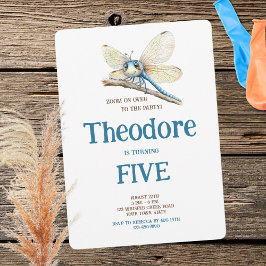 Cute Watercolor Blue Brown Dragonfly Boy Birthday 招待状