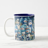 Cute Watercolor Blue Snowman Family ツートーンマグカップ (左)