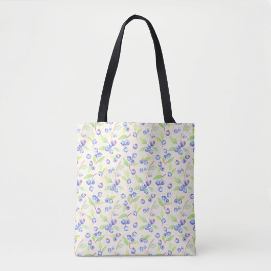 Cute Watercolor Blueberry Botanical Pattern トートバッグ (正面)