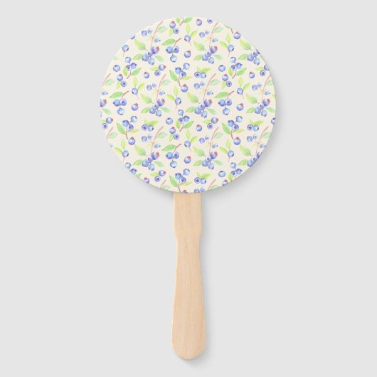 Cute Watercolor Blueberry Botanical Pattern ハンドファン (正面)