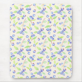 Cute Watercolor Blueberry Botanical Pattern マウスパッド