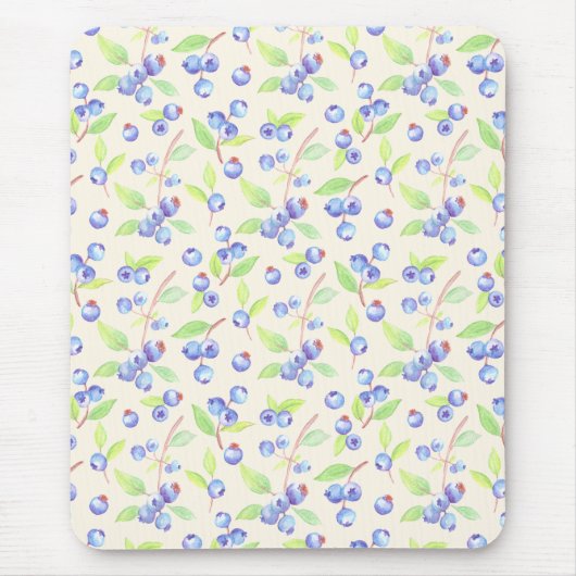 Cute Watercolor Blueberry Botanical Pattern マウスパッド (正面)