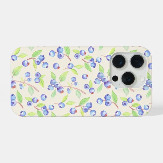 Cute Watercolor Blueberry Botanical Pattern iPhoneケース (裏面横)