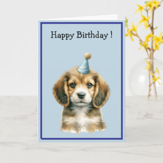 Cute Watercolor Brown Puppy Dog Happy Birthday  カード