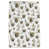 Cute Watercolor Bumblebee Design | Soft Pastel Bee ミディアムペーパーバッグ (裏面)