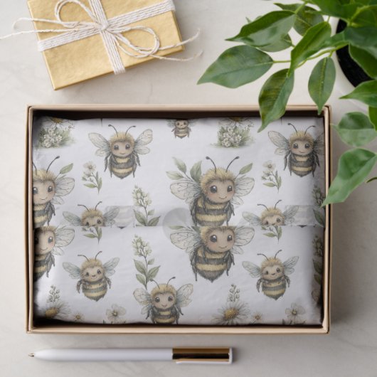 Cute Watercolor Bumblebee Design | Soft Pastel Bee 薄葉紙 (ギフト)