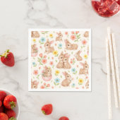 Cute Watercolor Bunnies & Flowers Pattern スタンダードカクテルナプキン (インサイチュ)