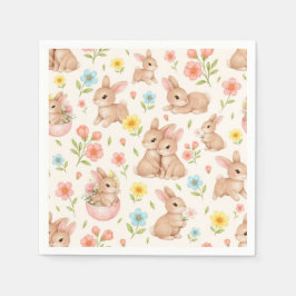Cute Watercolor Bunnies & Flowers Pattern スタンダードカクテルナプキン