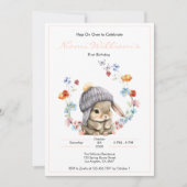 Cute Watercolor Bunny 1st Birthday Invitation 招待状 (正面)
