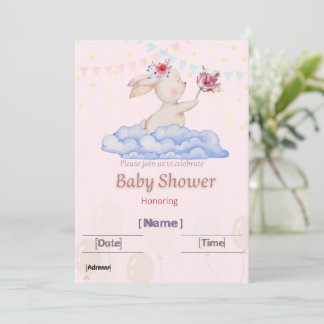  Cute Watercolor Bunny Baby Shower Invitatio 招待状