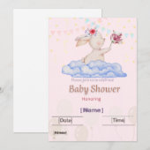  Cute Watercolor Bunny Baby Shower Invitatio 招待状 (正面/裏面)