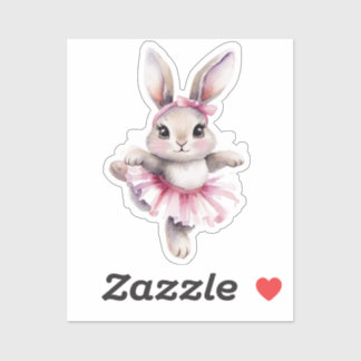 Cute Watercolor Bunny Ballerina Birthday  シール