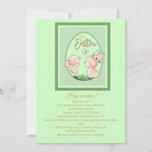 Cute Watercolor Bunny Cutout Easter Brunch 招待状 (裏面)