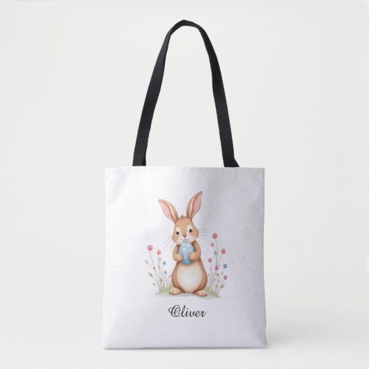 Cute Watercolor Bunny Easter Egg Hunt Tote Bag. トートバッグ (正面)