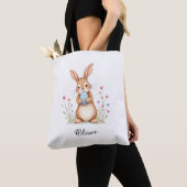 Cute Watercolor Bunny Easter Egg Hunt Tote Bag. トートバッグ (クローズアップ)