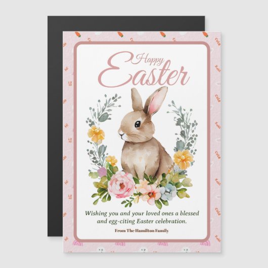 Cute Watercolor Bunny Floral Wreath Easter (正面/裏面)