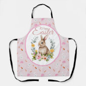 Cute Watercolor Bunny Floral Wreath Easter エプロン (正面)