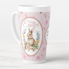 Cute Watercolor Bunny Floral Wreath Easter カフェラテマグ