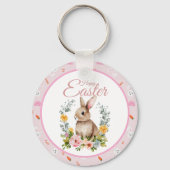 Cute Watercolor Bunny Floral Wreath Easter キーホルダー (正面)