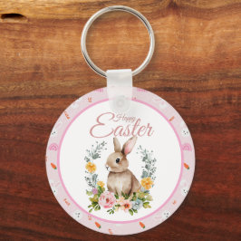 Cute Watercolor Bunny Floral Wreath Easter キーホルダー