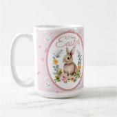 Cute Watercolor Bunny Floral Wreath Easter コーヒーマグカップ (左)