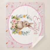 Cute Watercolor Bunny Floral Wreath Easter シェルパブランケット (正面)