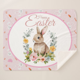 Cute Watercolor Bunny Floral Wreath Easter シェルパブランケット