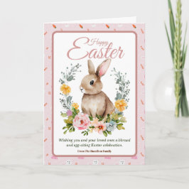 Cute Watercolor Bunny Floral Wreath Easter シーズンカード
