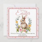 Cute Watercolor Bunny Floral Wreath Easter シーズンカード (正面)
