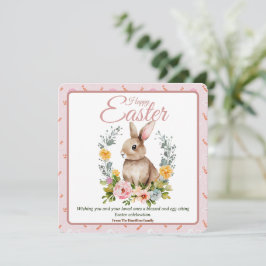 Cute Watercolor Bunny Floral Wreath Easter シーズンカード