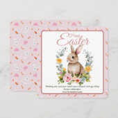 Cute Watercolor Bunny Floral Wreath Easter シーズンカード (正面/裏面)