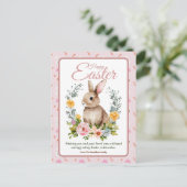 Cute Watercolor Bunny Floral Wreath Easter シーズンポストカード (スタンド正面)