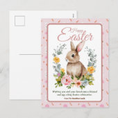 Cute Watercolor Bunny Floral Wreath Easter シーズンポストカード (正面/裏面)