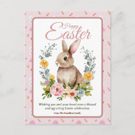 Cute Watercolor Bunny Floral Wreath Easter シーズンポストカード